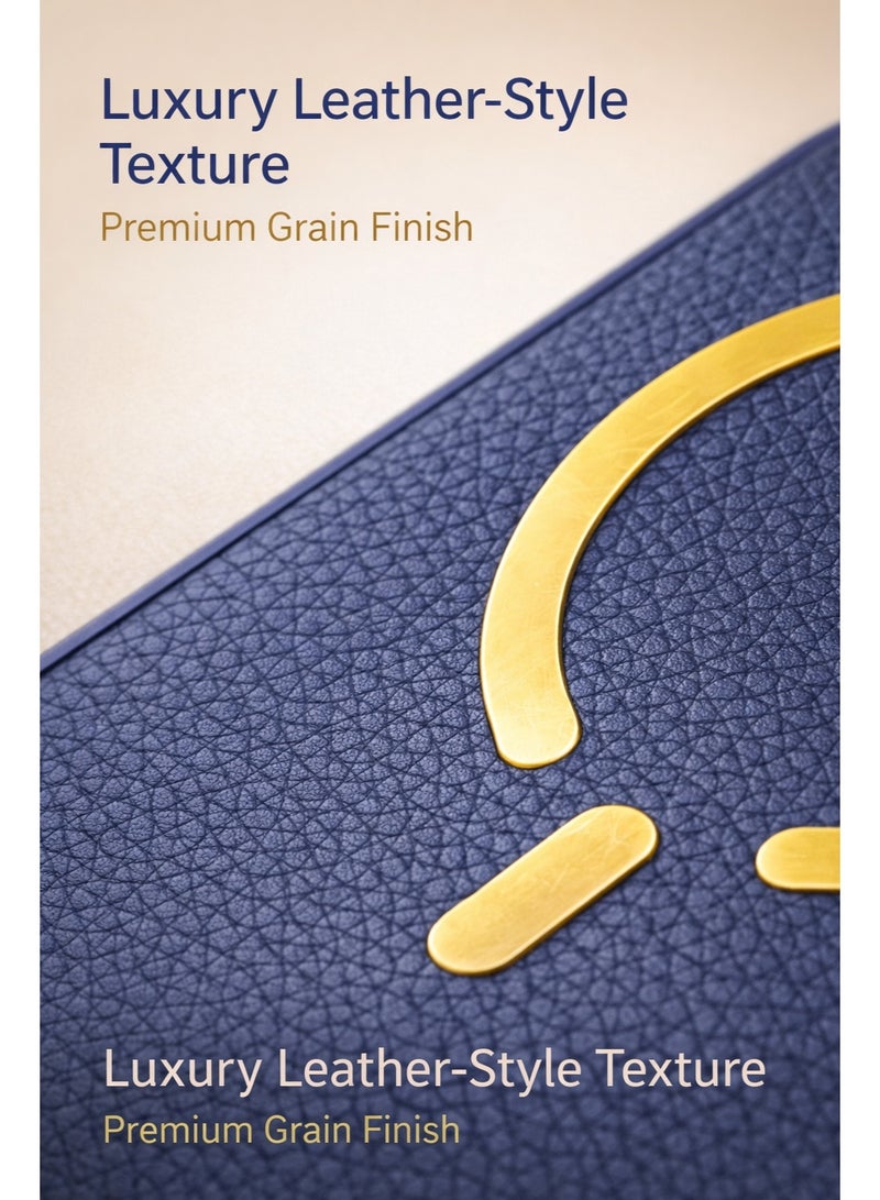 iPhone 16 Pro Max Magnetic Wireless Charging Case – Executive Navy Blue Leather Texture Cover with Gold Ring, Slim Shockproof Back, Premium Camera Protection - Image 3